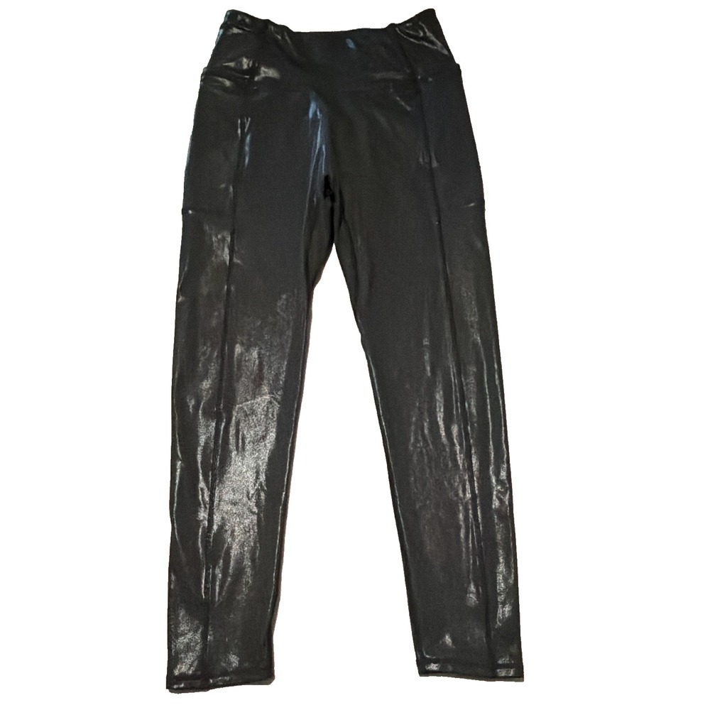 Crowned Athletics Women's High Rise Ankle Faux Leather Leggings Black Size M